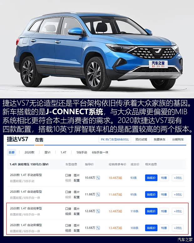 一汽-大眾捷達 捷達VS7 2020款 1.4T 自動榮耀型