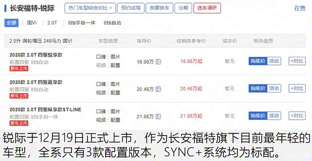长安福特 锐际 2020款 2.0T 四驱嘉享款