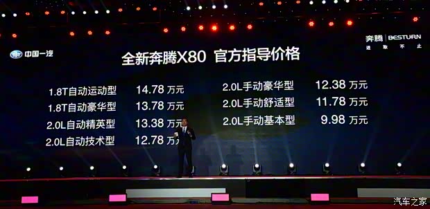 一汽奔騰 奔騰X80 2017款 1.8T 自動豪華型